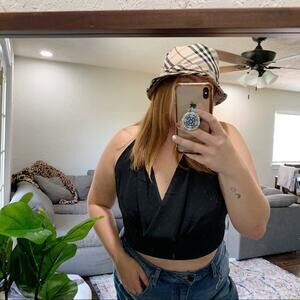 Poetry Black Semi-Sheer Halter Open Back Tie Strap Top Tank Y2K Layered Blouse